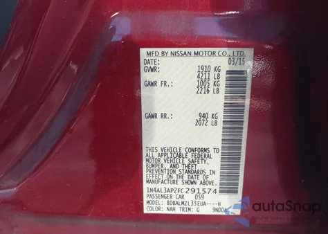 2015 Nissan Altima 2.5 Sv from USA, damaged, VIN 1N4AL3AP2FC291574